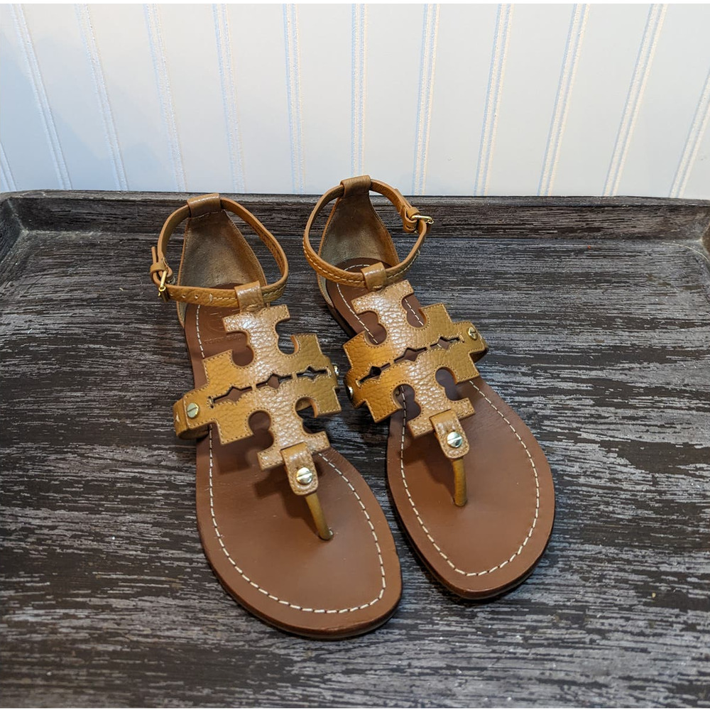 Tory Burch ankle strap logo-Brown Sandals 7.5 - Picture 2 of 7